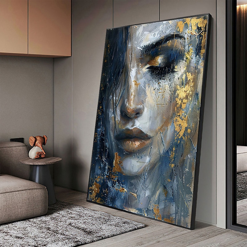 handgemaltes abstraktes schönes Mädchen Gesicht Ölgemälde auf Leinwand große Wandkunst Original Portrait Kunst individuelle Malerei Schlafzimmer Wand Dekor Geschenk gespannter Rahmen fertig zum Lightinthebox