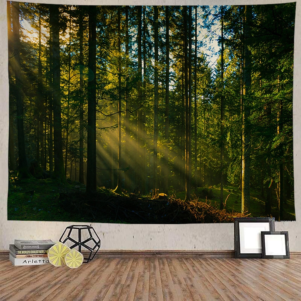 Natur Wald Strahl hängen Wandteppich Kunst große Wandteppich Wandbild Dekor Fotografie Hintergrund Decke Vorhang Haus Schlafzimmer Wohnzimmer Dekoration Wandtuch XXL Natur Lightinthebox