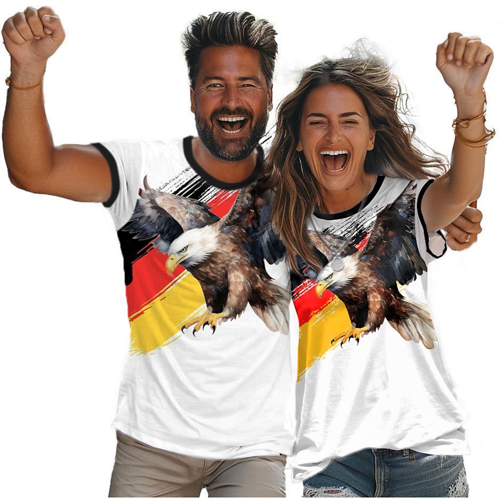 Herren Adler Deutsche Flagge T Shirt Kurzarm T-Shirt 3D-Druck Rundhalsausschnitt Hemd Outdoor Athleisure Hellblau Schwarz Weiß Sommer Frühling Bekleidung S M L XL XXL XXXL Lightinthebox