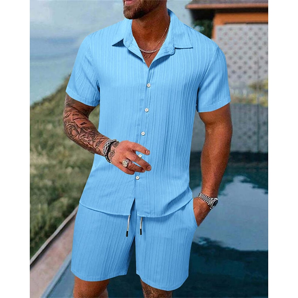 Herren T-Shirt Anzüge 2-teiliges Outfit T-Shirt und Shorts Glatt Kargen Urlaub Freizeitskleidung Kurzarm 2 teilig Bekleidung Polyester Modisch Brautkleider schlicht Lightinthebox