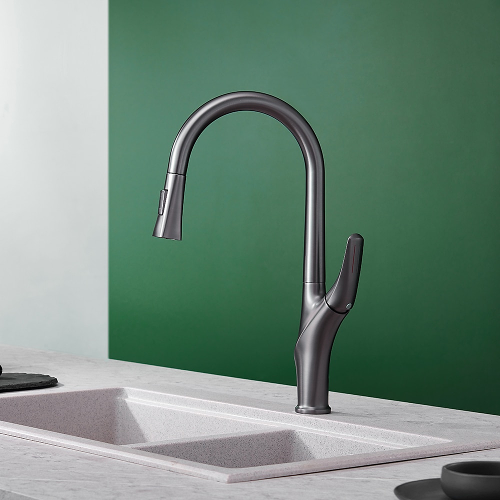 Armatur für die Küche - Einhand Ein Loch Chrom / Nickel gebürstet / Galvanisierung Herausziehen / Herunterziehen / Standardauslauf / Hoch / High-Arc Mittellage Moderne zeitgenössische Kitchen Taps Lightinthebox