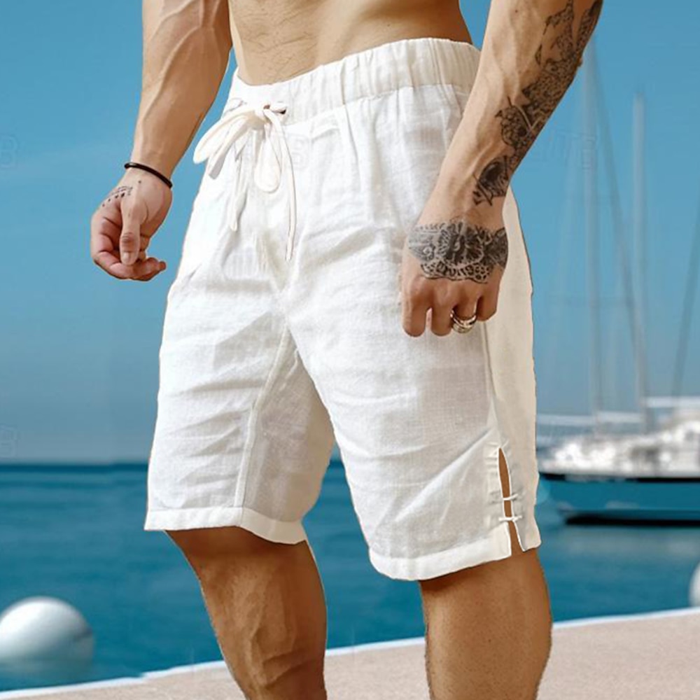 Herren Shorts Kurze Hosen Leinenshorts Kurze Hosen Sommer-Shorts Strandshorts Kurze Hosen Kordelzug Elastische Taille Glatt Atmungsaktiv Knielänge Yoga Strand Hawaiianisch Brautkleider schlicht Lightinthebox