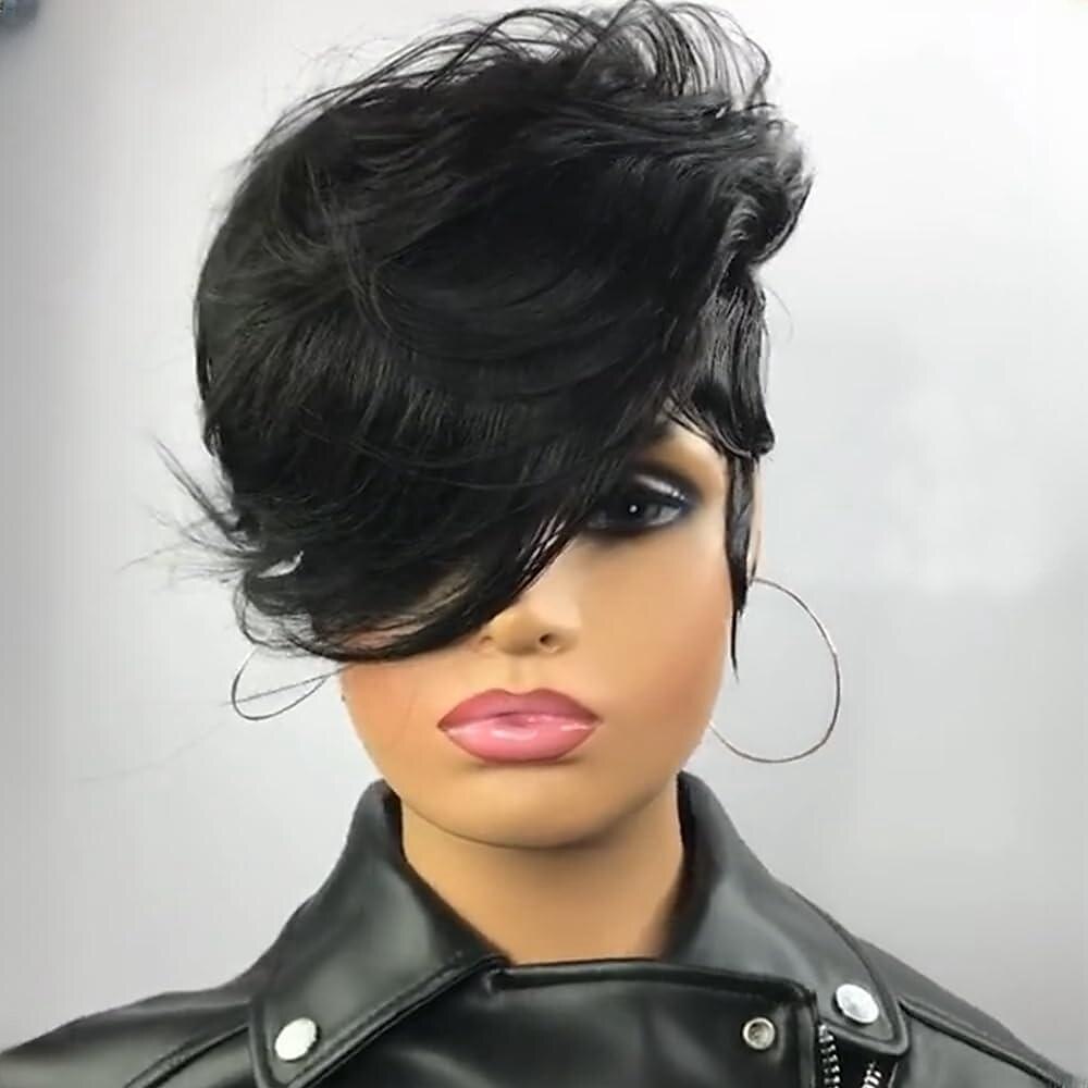 Pixie-Cut-Perücken für schwarze Frauen, Echthaar-Bob-Perücke ohne Klebstoff, kurze Perücke aus Echthaar, geschichtet, keine Lace-Front-Perücke mit Pony Lightinthebox