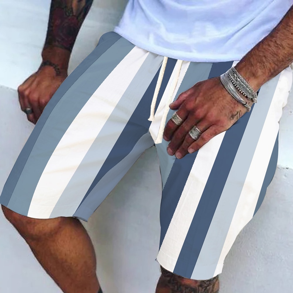 Herren Sommer-Shorts Strandshorts Kurze Hosen Tasche Kordelzug Elastische Taille Streifen Komfort Atmungsaktiv Knielänge Festtage Urlaub Strand Hawaiianisch Boho Rote Marineblau Lightinthebox