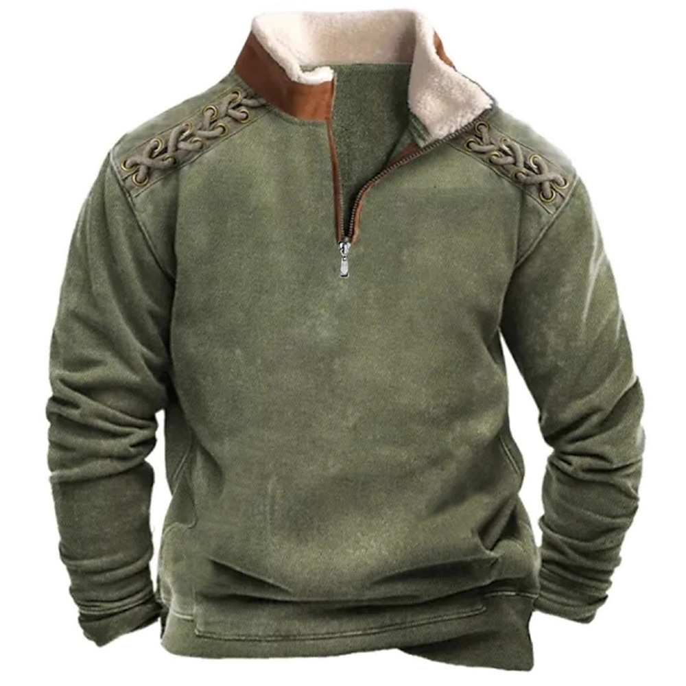 Herren Sweatshirt Pullover Reißverschluss-Sweatshirt Polarvlies Taktisch Schwarz Armeegrün Marineblau Grau Stehkragen Glatt Sport Natur Täglich Festtage Strassenmode Basic Brautkleider schlicht Lightinthebox