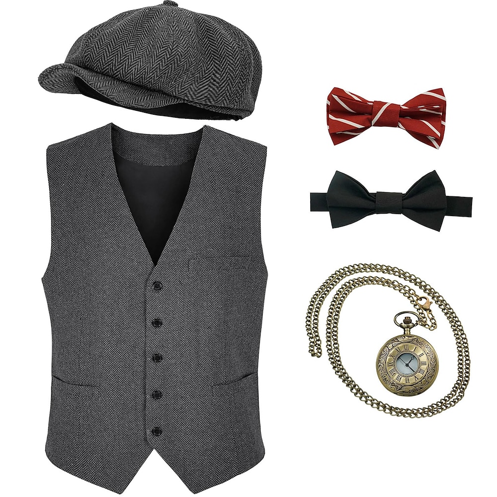 Retro Vintage Brüllen 20s 1920s Austattungen Weste Barett/Baskenmütze Der große Gatsby Gentleman Herren Modisch Weihnachten Halloween Karneval Abiball Festival Erwachsene Weste Hut Krawatte Ganzjährig Lightinthebox