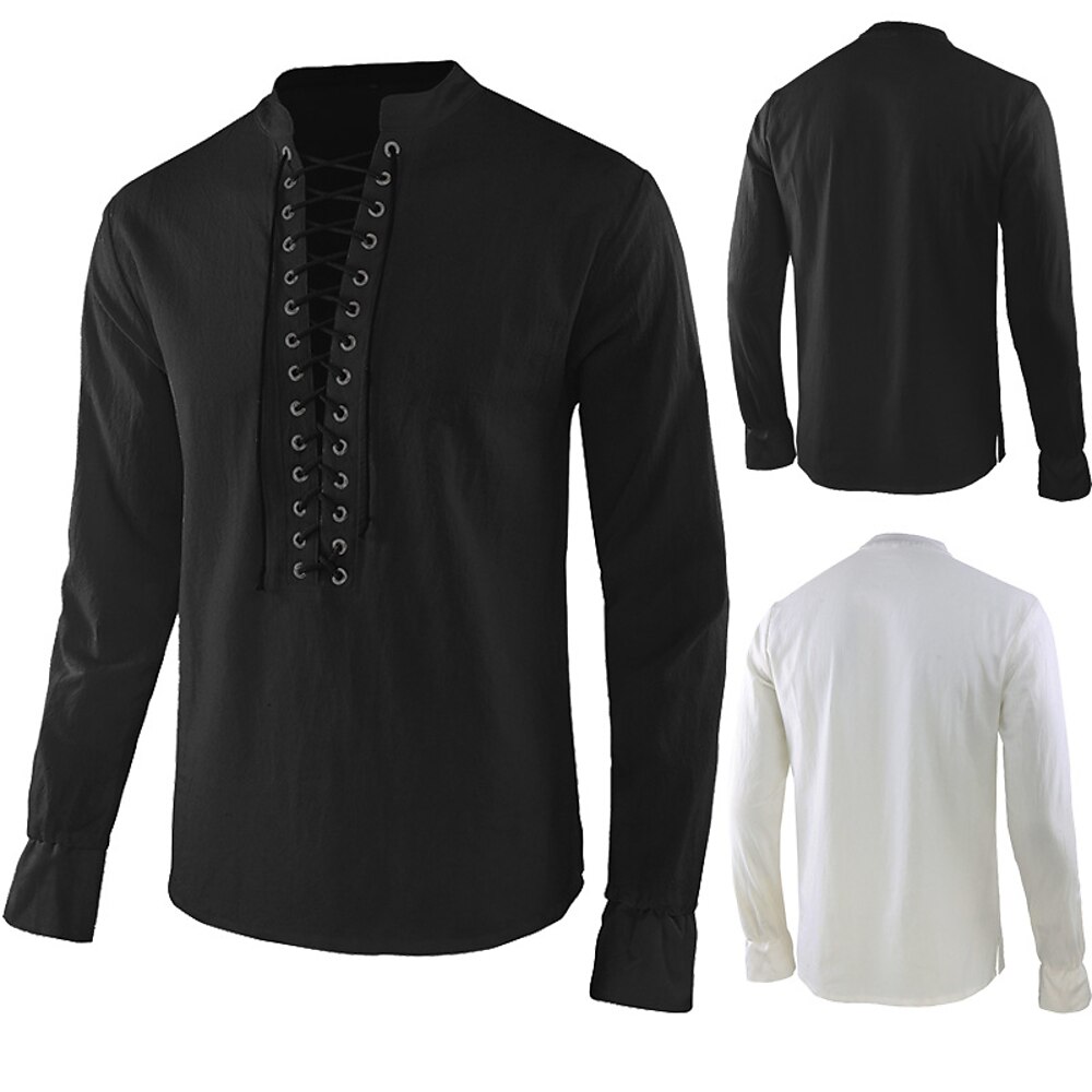 Mittelalterlich Renaissance 17. Jahrhundert Bluse / Hemd Cosplay Kostüm Mittlerer Länge Keltischer Ritter Elfen Herren Kordelzug Feste Farbe Halloween Maskerade Casual Renaissance-Messe Erwachsene Lightinthebox