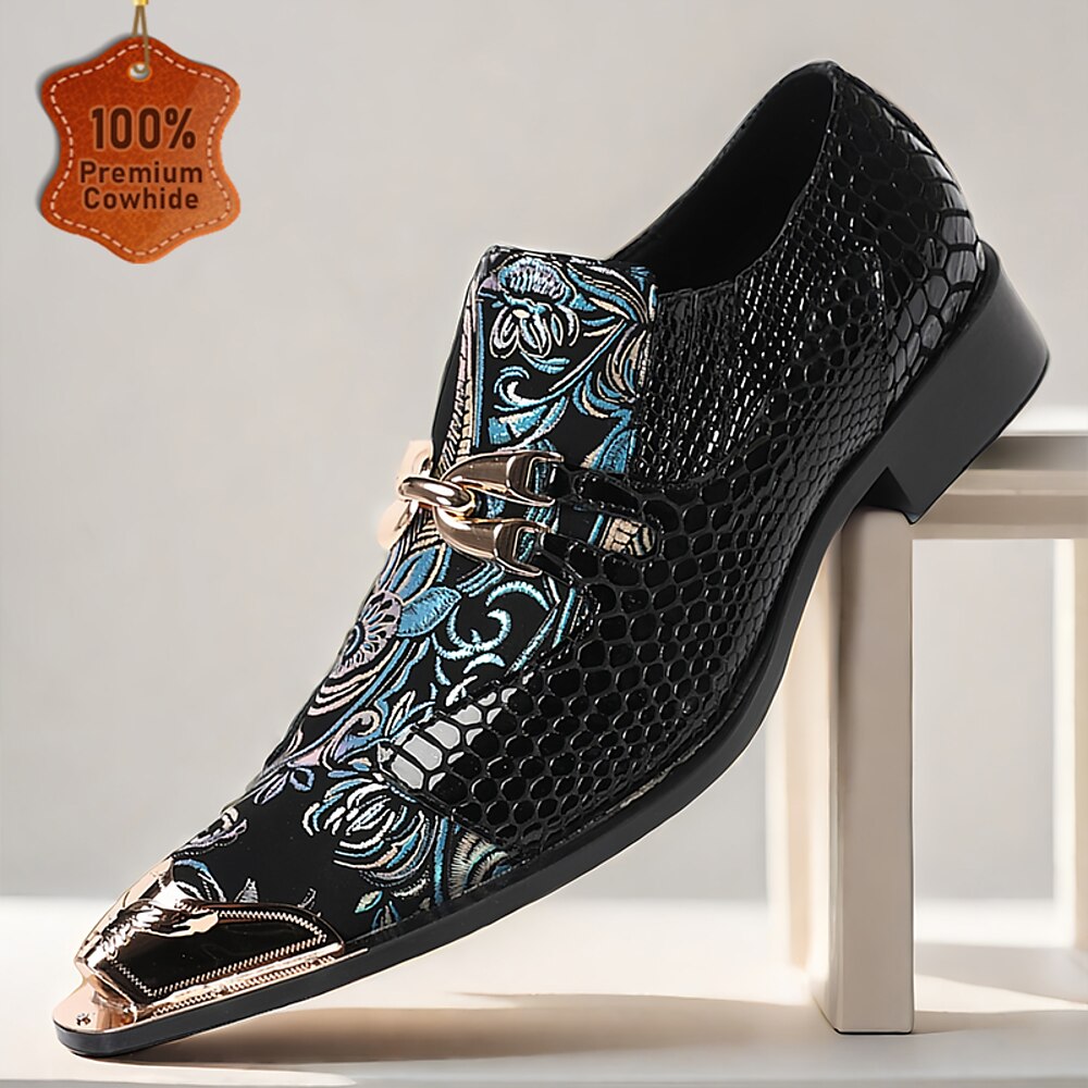 Loafer für Herren aus hochwertigem Rindsleder im Punk-Stil - mit Blumenstickereien verzierte Schlupfschuhe mit Zehenkappe und Schnalle aus Metall Lightinthebox