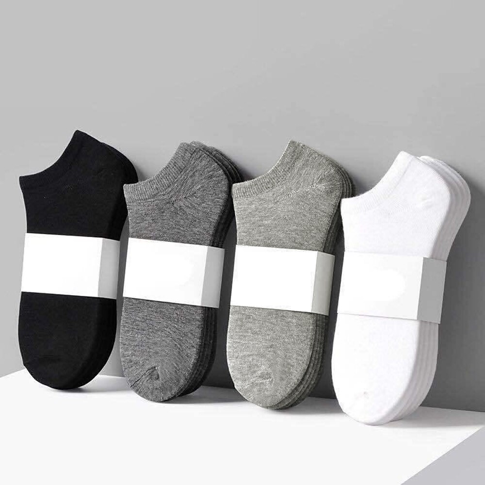 5 Paar schwarze und weiße graue Socken für vier Jahreszeiten, einfarbig, kurze Röhre, unsichtbare niedrige Socken, schweißabsorbierend Lightinthebox