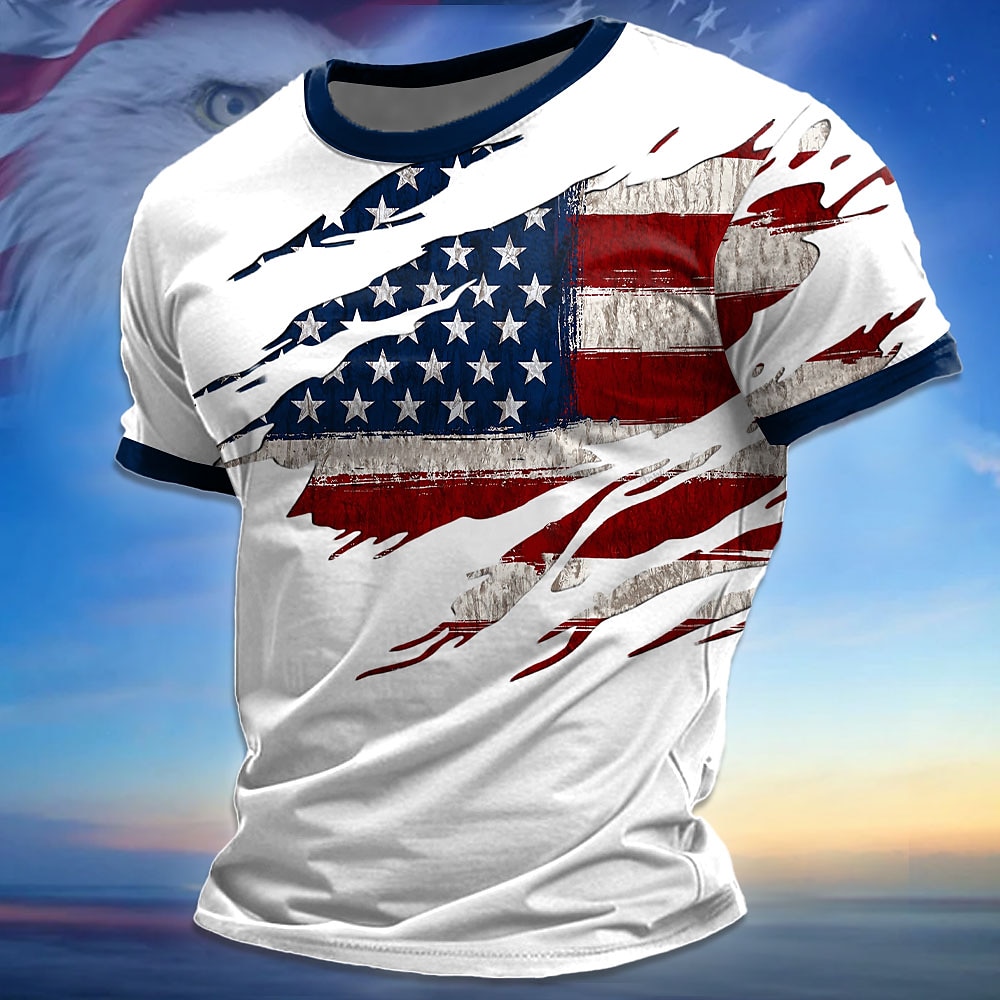 Amerikanischer Unabhängigkeitstag Herren Amerikanische Flagge T Shirt Kurzarm T-Shirt 3D-Druck Rundhalsausschnitt Hemd Streetstyle Party Geburtstag Strasse Schwarz Weiß Sommer Frühling Bekleidung S M Lightinthebox