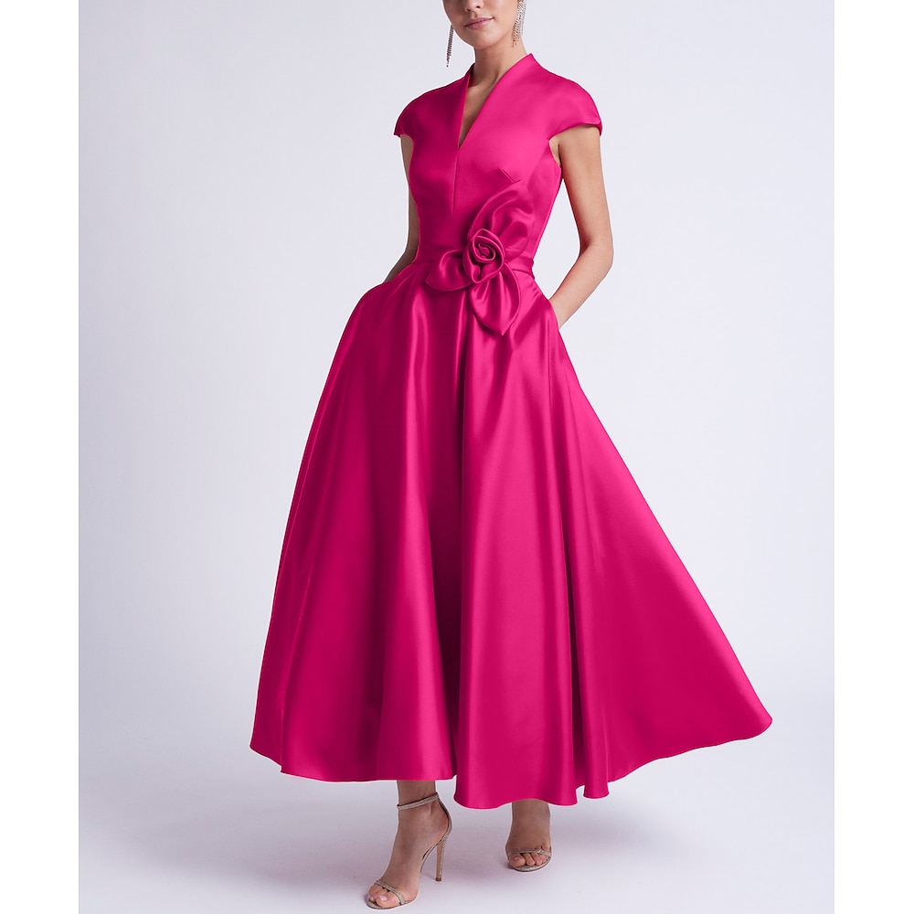 TS Strandhochzeit A-Linie Cocktailkleider Elegantes Kleid Party Tee-Länge Ärmellos V-Ausschnitt Tasche Satin mit Schleife(n) Derbykleider 2025 Lightinthebox