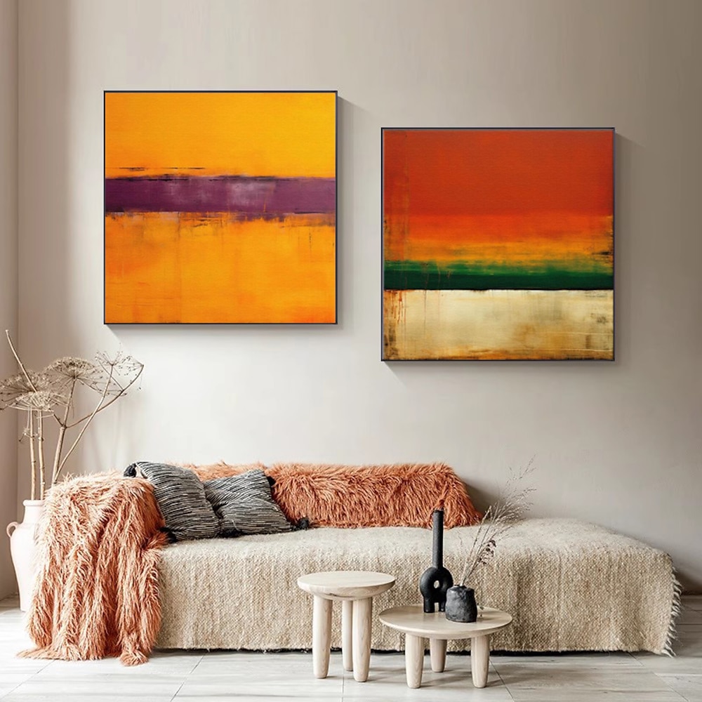 berühmtes handgemaltes orange-lila Kunstwerk von Mark Rothko, handgefertigt auf Leinwand, Expressionismus-Gemälde, große abstrakte Wandkunst für zu Hause, gerahmt und fertig zum Aufhängen Lightinthebox