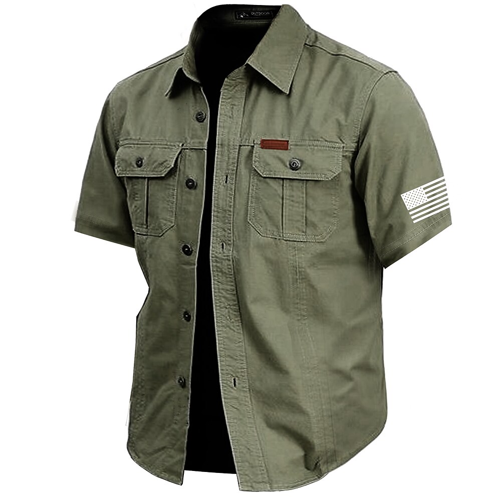 Herren Feste Farbe Hemd Westernhemd Cargo-Shirt Kurzarm Brautkleider schlicht Taktisch Urlaub Täglich Ausgehen Sommer Umlegekragen Kargen Tasche Armeegrün cremefarben Khaki Dunkelblau Lightinthebox