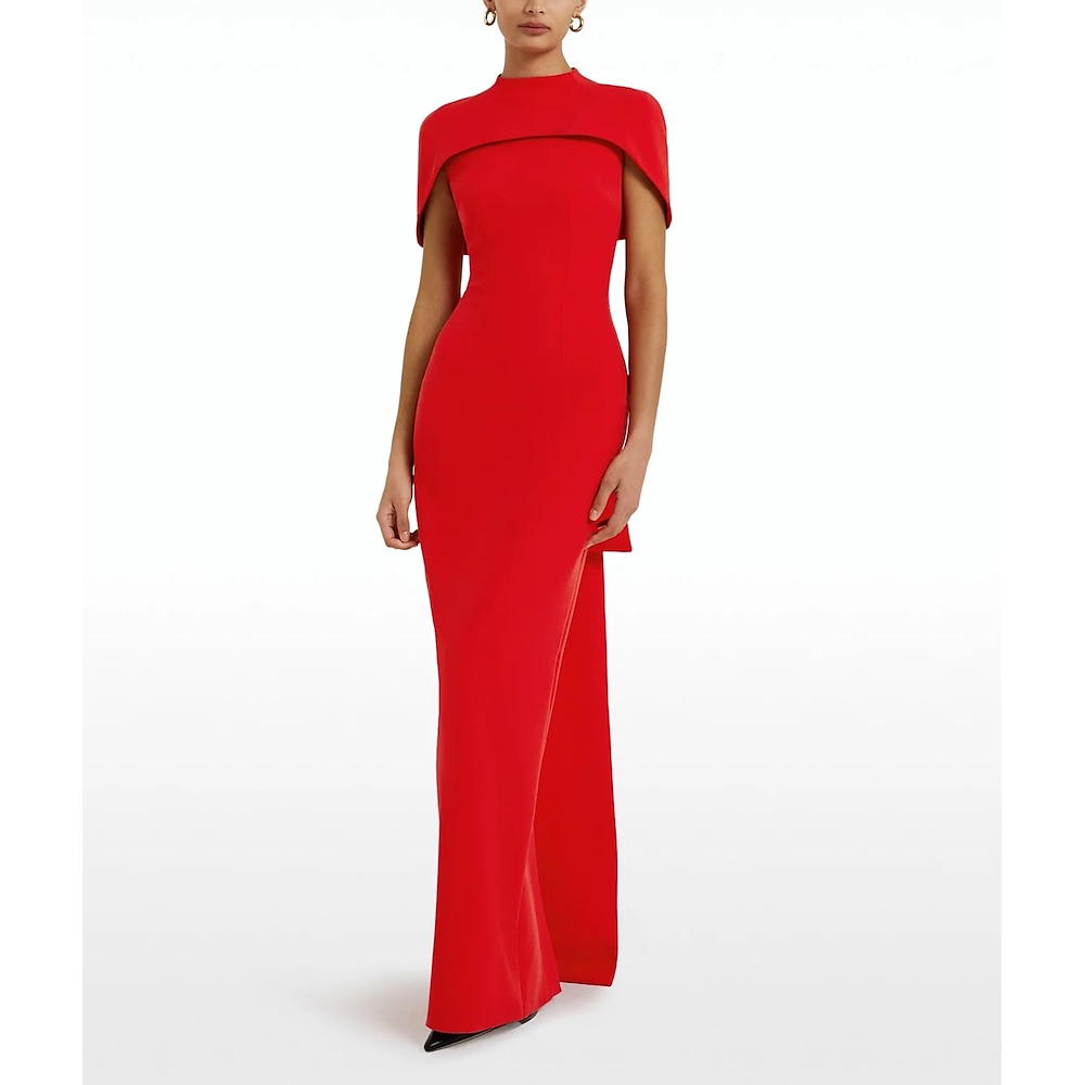 rotes Etui-Abendkleid, elegantes Kleid, formelle Schleppe, ärmellos, Rundhalsausschnitt, Stretch-Crêpe mit Schleife(n), 2025 Lightinthebox