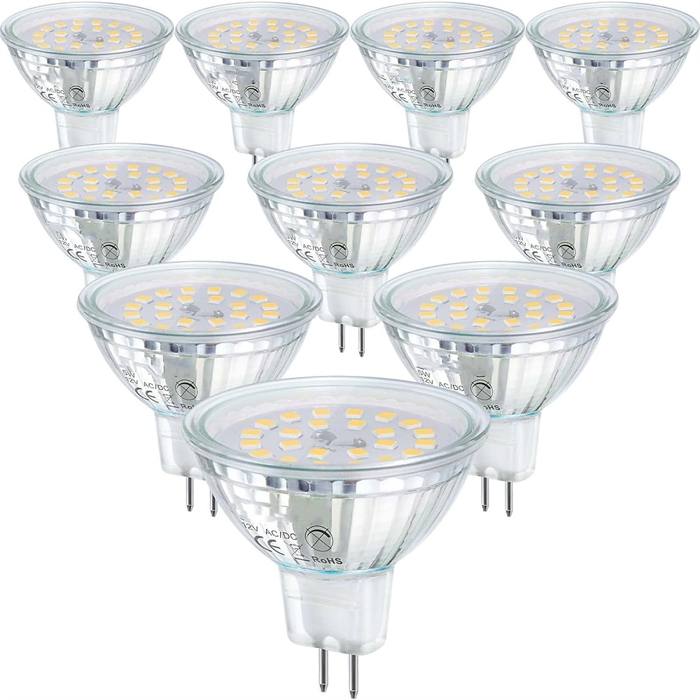 MR16 LED-Lampen, GU5.3 Bi-Pin-LED-Lampensockel, klare Glasabdeckung, 12 V, 50 W, Halogen-Äquivalent, nicht dimmbar, 120-Grad-Abstrahlwinkel, 500 lm, für Landschaftsstrahler, Schienenbeleuchtung, 10 Lightinthebox