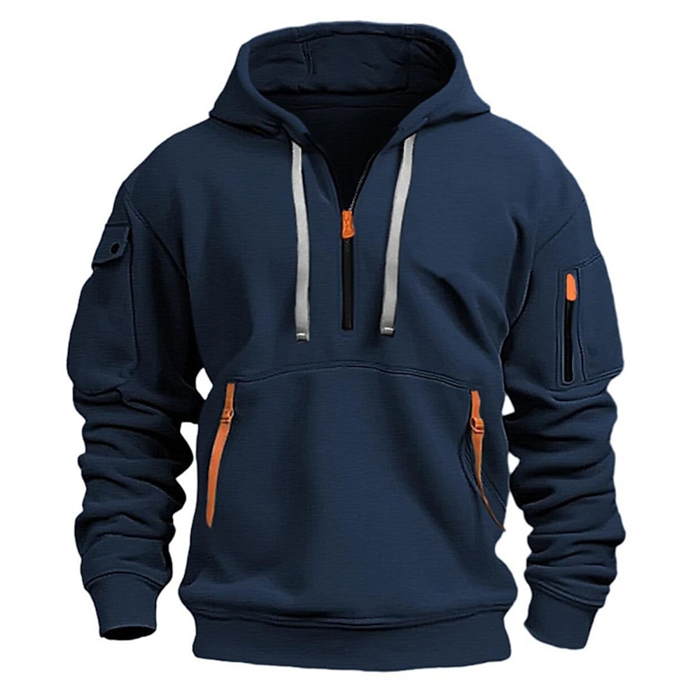 Herren Hoodie Sweatshirt Kapuze Hoodie mit Viertelreißverschluss Schwarz Marineblau Khaki Hellgrau Mit Kapuze Glatt Tasche Sport Natur Täglich Festtage Strassenmode Basic Brautkleider schlicht Lightinthebox