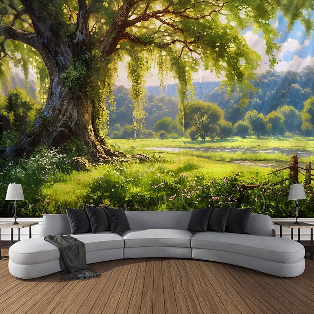 l.t.home Wandteppich mit Lebensbaum-Landschaft, zum Aufhängen, großer Wandteppich, Wanddeko, Fotohintergrund, Decke, Vorhang, Dekoration für Zuhause, Schlafzimmer, Wohnzimmer Wandtuch XXL Natur Lightinthebox