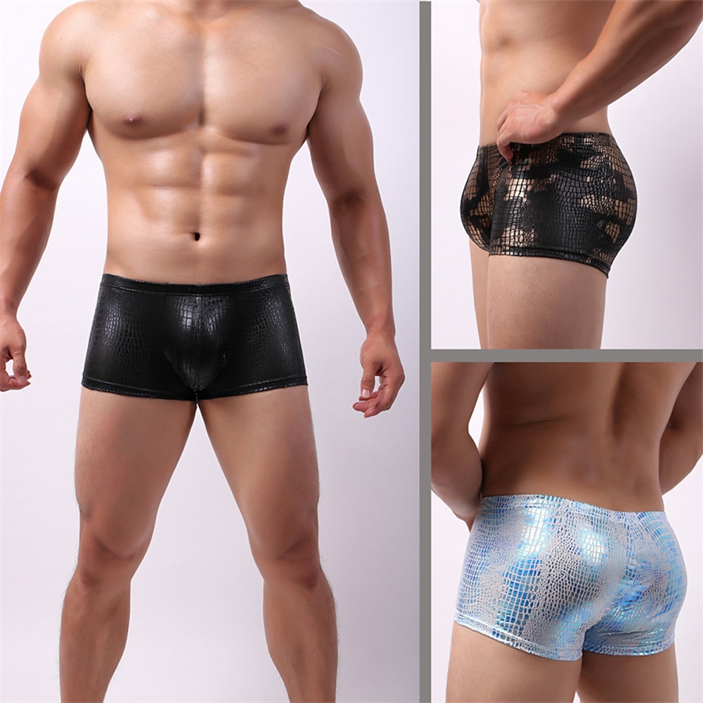 Herren 1 pc Unterwäsche Boxer Boxer-Shorts Polyester Atmungsaktiv Weich Komfortabel Schlangenhaut Mittlere Hüfthöhe Silber Schwarz Lightinthebox