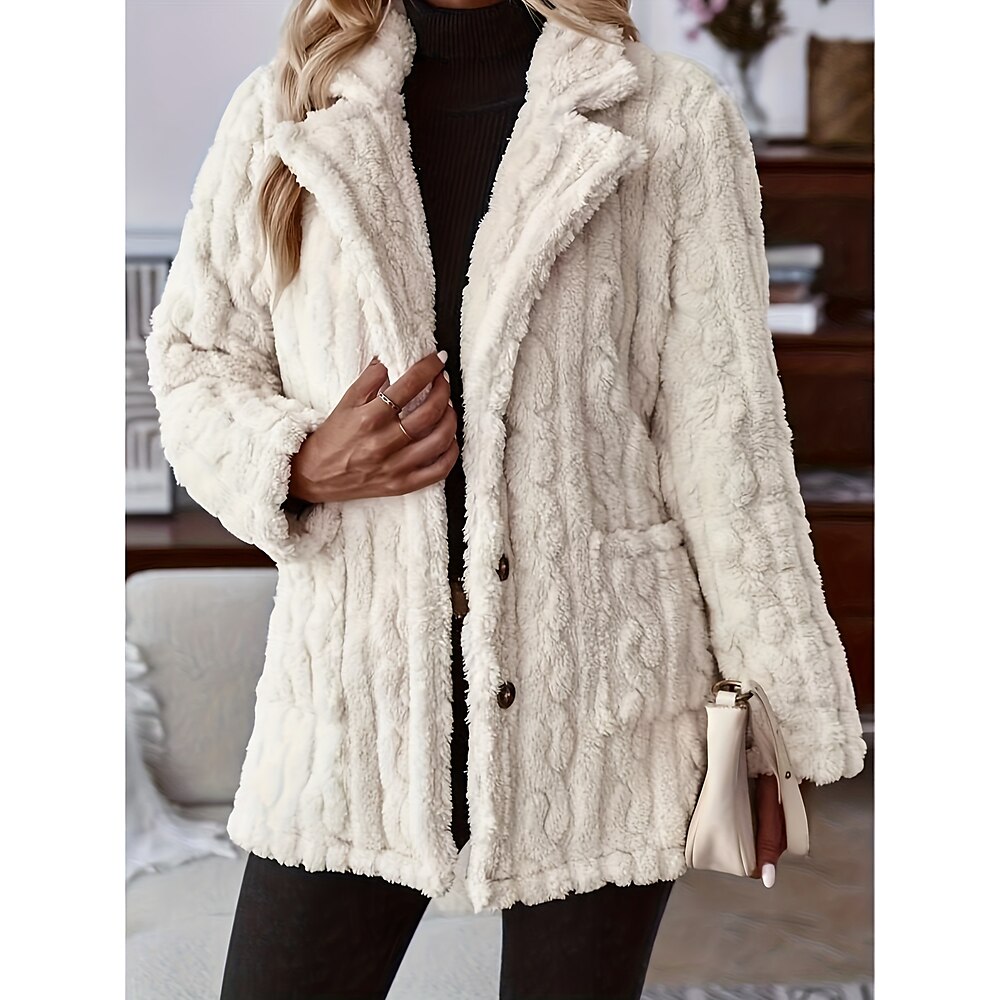 Damen Freizeitjacke warm halten Täglich Tasche Vorne geknöpft V Ausschnitt Brautkleider schlicht Feste Farbe Lockere Passform Oberbekleidung Langarm Frühling Herbst Beige S M L XL Lightinthebox