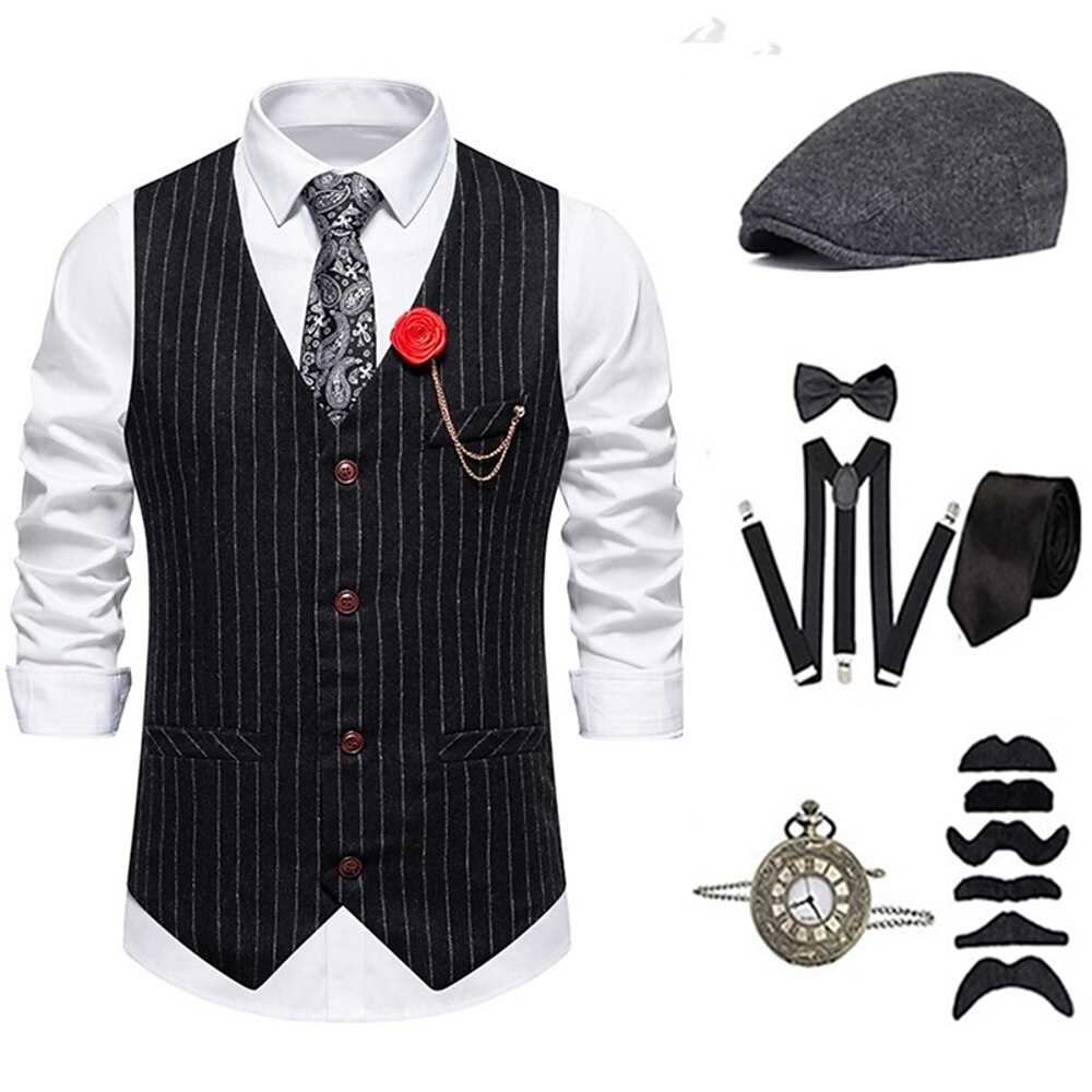 Retro Vintage Brüllen 20s 1920s Mützen Austattungen Weste Der große Gatsby Gentleman Herren Modisch Weihnachten Halloween Karneval Abiball Festival Erwachsene Krawatte Weste Mehre Accessoires Lightinthebox