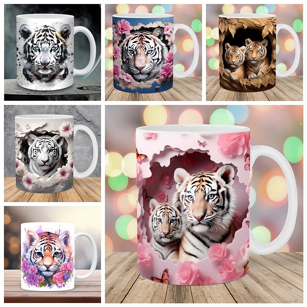 Tiger-Kaffeetasse, 3D-Illusion, Kaffeebecher, Tier-Geschenktasse, Reisebecher, lustige Trinktasse, Schreibtisch-Dekoration, 325 ml Keramiktasse, Teetasse, Geburtstags- und Weihnachtsgeschenke für Lightinthebox