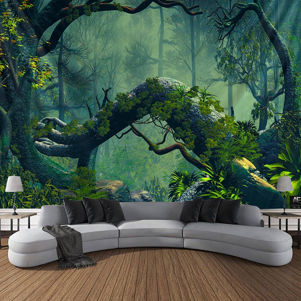 Zauberwald Landschaft Wandteppich Kunstdekor Foto Hintergrund Decke Vorhang hängend Zuhause Schlafzimmer Wohnzimmer Dekoration Wandtuch XXL Natur Lightinthebox