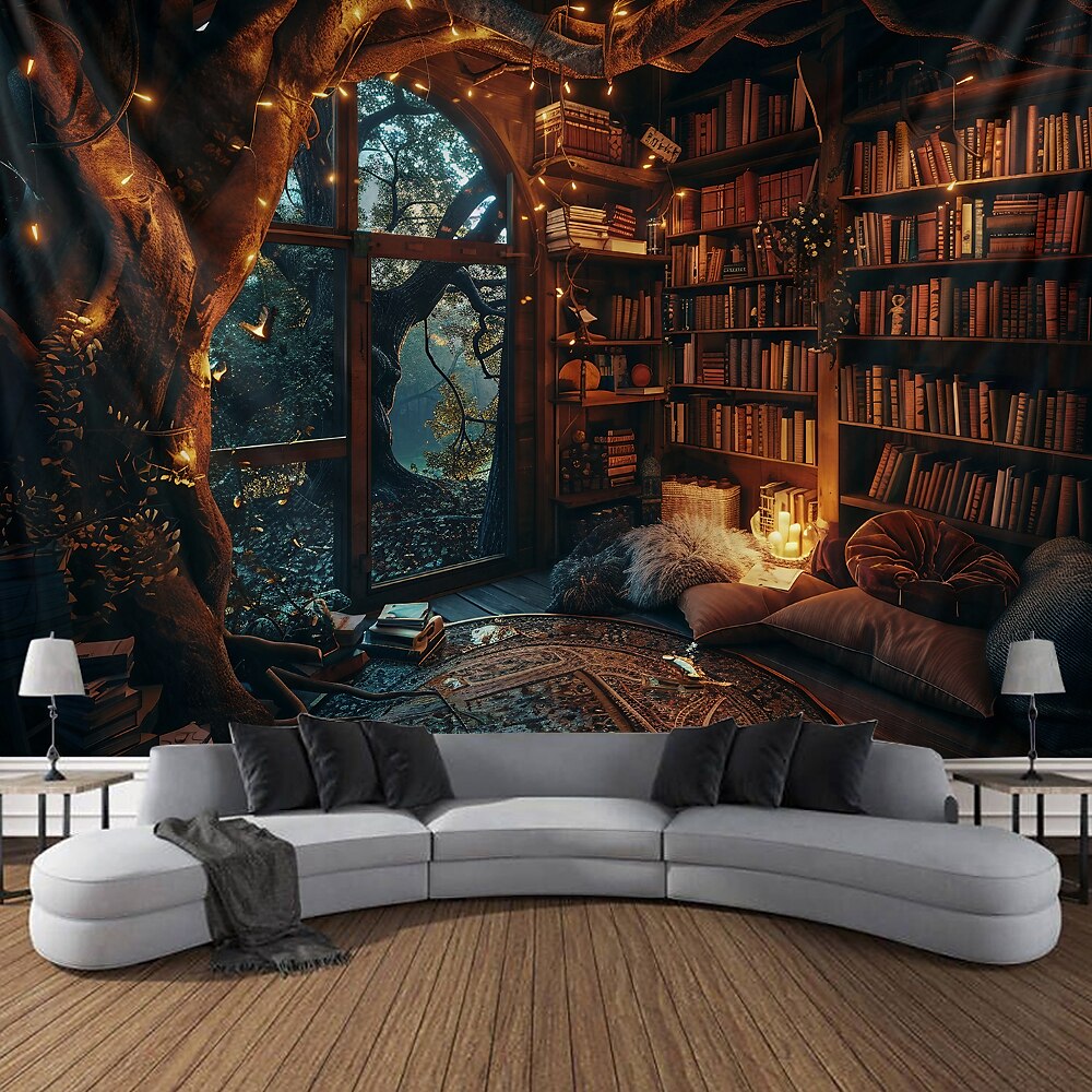 Traumhaus Wandteppich Wanddekoration großer Wandbild Dekor Fotografie Kulisse Decke Vorhang Haus Schlafzimmer Wohnzimmer Fensteransicht Bücherregal Cottagecore Wandtuch XXL Natur Lightinthebox