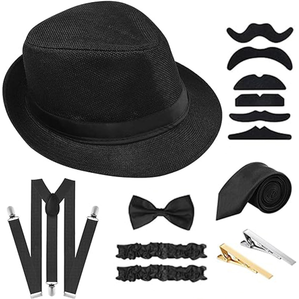 Retro Vintage Brüllen 20s 1920s Austattungen Panamahut Zubehörset Der große Gatsby Gentleman Herren Modisch Weihnachten Halloween Karneval Abiball Festival Erwachsene Mehre Accessoires Hut Hosenträger Lightinthebox