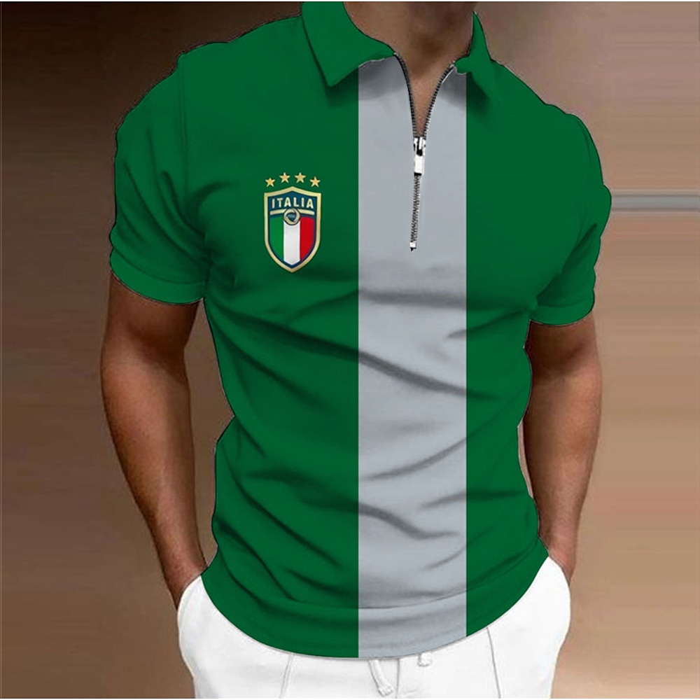 Herren Gestreift Sport-Poloshirts Golfhemd Kurzarm Polo-Shirts Hemden mit Kragen Brautkleider schlicht Sportbekleidung Urlaubskleidung 3D-Druck Polo mit Viertelreißverschluss Weiß Gelb Rote Lightinthebox