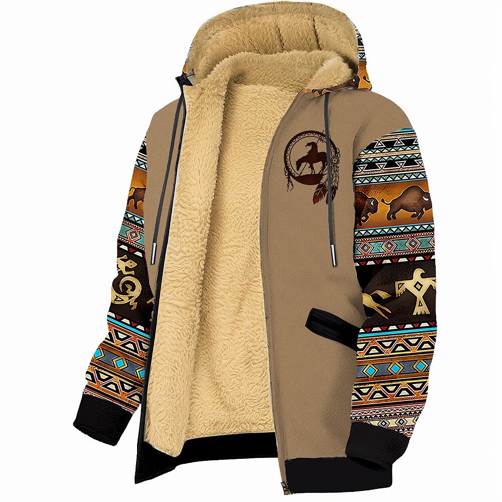 Herren Stammes Hoodie Sweatshirt Kapuze Hoodies Pullover Hoodie Sweatshirt Kapuze Langarm Sweatshirt mit Kapuze Rundhalsausschnitt Modisch 3D-Druck Braun Herbst Winter Designer Lightinthebox