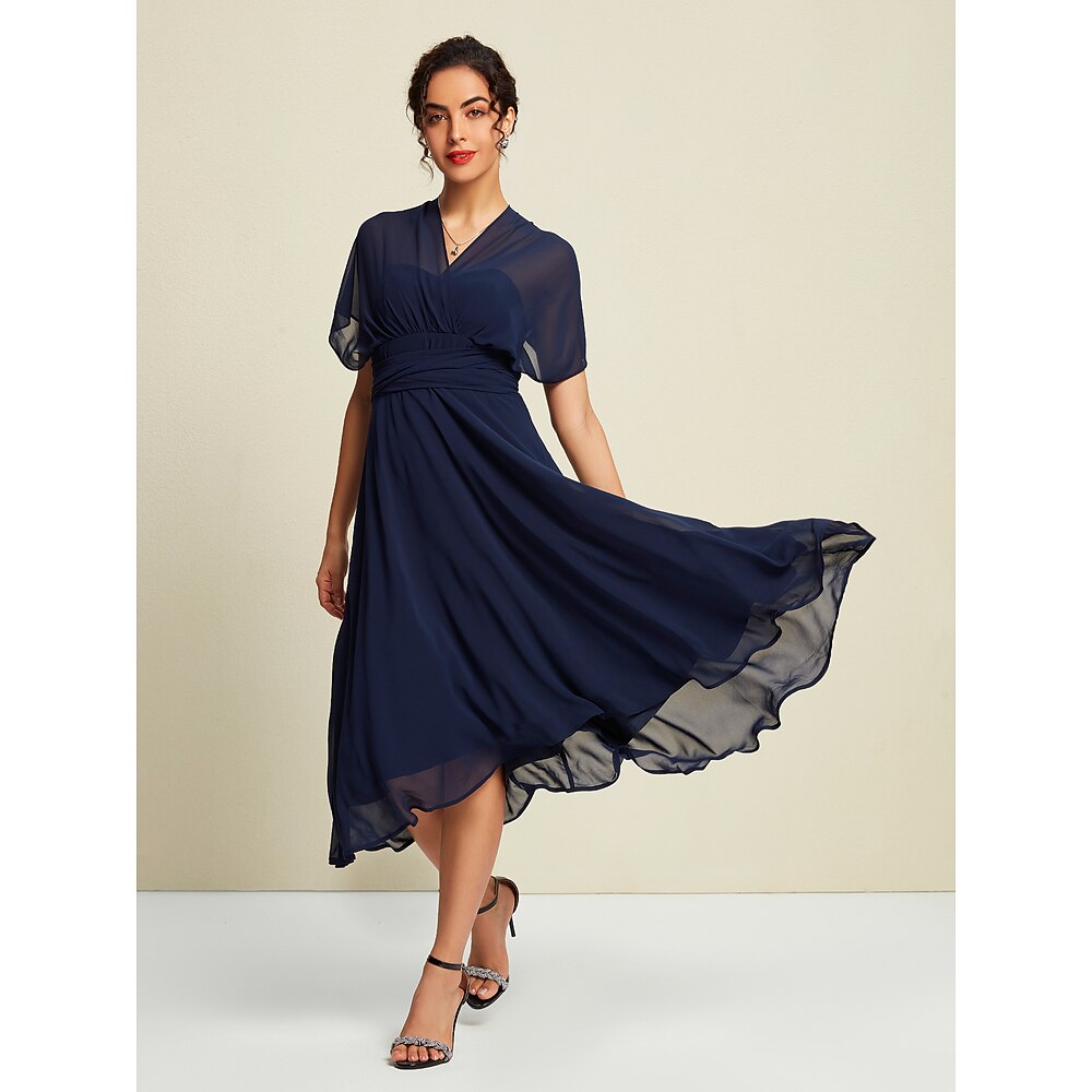 Damen Chiffon-Kleid Midi-Kleid Marineblau Ärmellos Feste Farbe mit Schnürung Krawattenknoten Ganzjährig Elegant Party S M L Lightinthebox