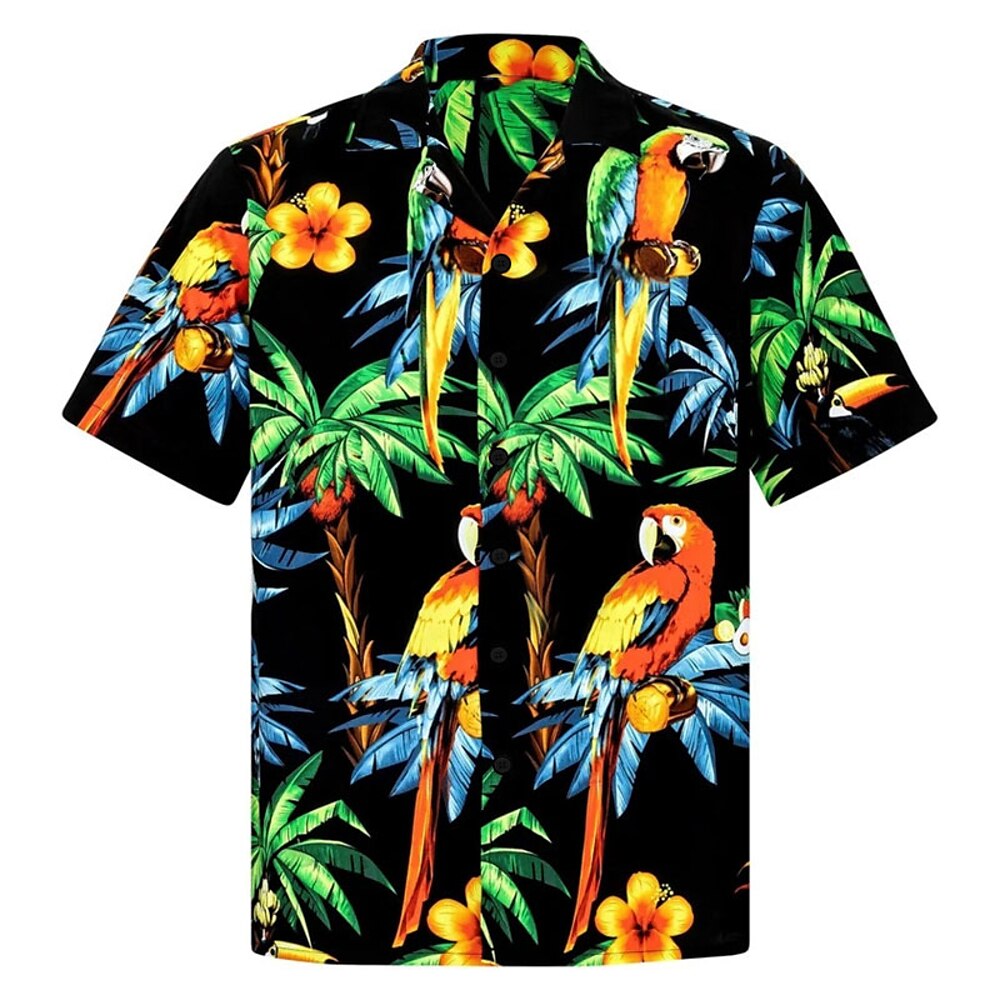 Herren Palme Papagei Hemd Hawaiihemd Sommerhemd Kurzarm Hemd Umlegekragen Tropisch Modisch Strassenmode Casual Hawaiianisch Festtage Grün / Schwarz S M L Lightinthebox