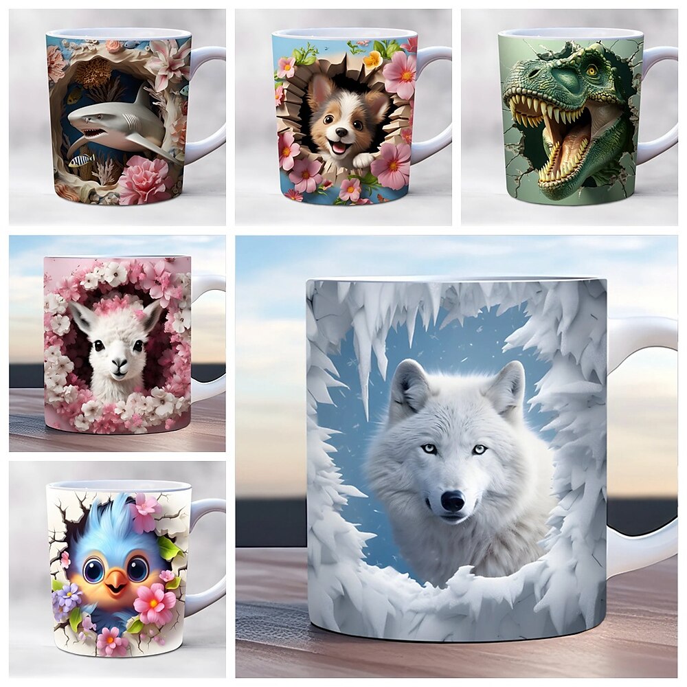 Kaffeetasse mit Tiermotiv, 3D-Illusion, Kaffeetasse, Geschenktasse mit Tiermotiv, Reisetasse, lustige Trinktasse, Schreibtischdeko, 325 ml Keramiktasse, Teetasse, Geburtstags- und Weihnachtsgeschenke Lightinthebox