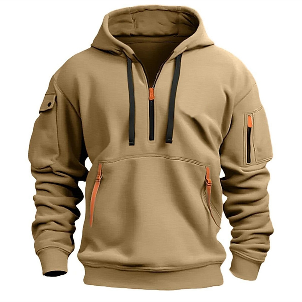 Herren Hoodie Sweatshirt Kapuze Hoodie mit Viertelreißverschluss Schwarz Marineblau Khaki Hellgrau Mit Kapuze Glatt Tasche Sport Natur Täglich Festtage Strassenmode Basic Brautkleider schlicht Lightinthebox