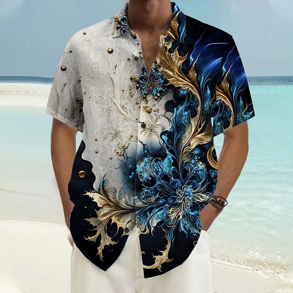 Herren Muster Strandhemd Knopfhemd Kurzarm Hawaiianisch Brautkleider schlicht Täglich Urlaub Sommer Frühling Umlegekragen Hemden mit Kragen Knopf hoch 3D-Druck Hellblau Schwarz Blau Purpur Orange Lightinthebox