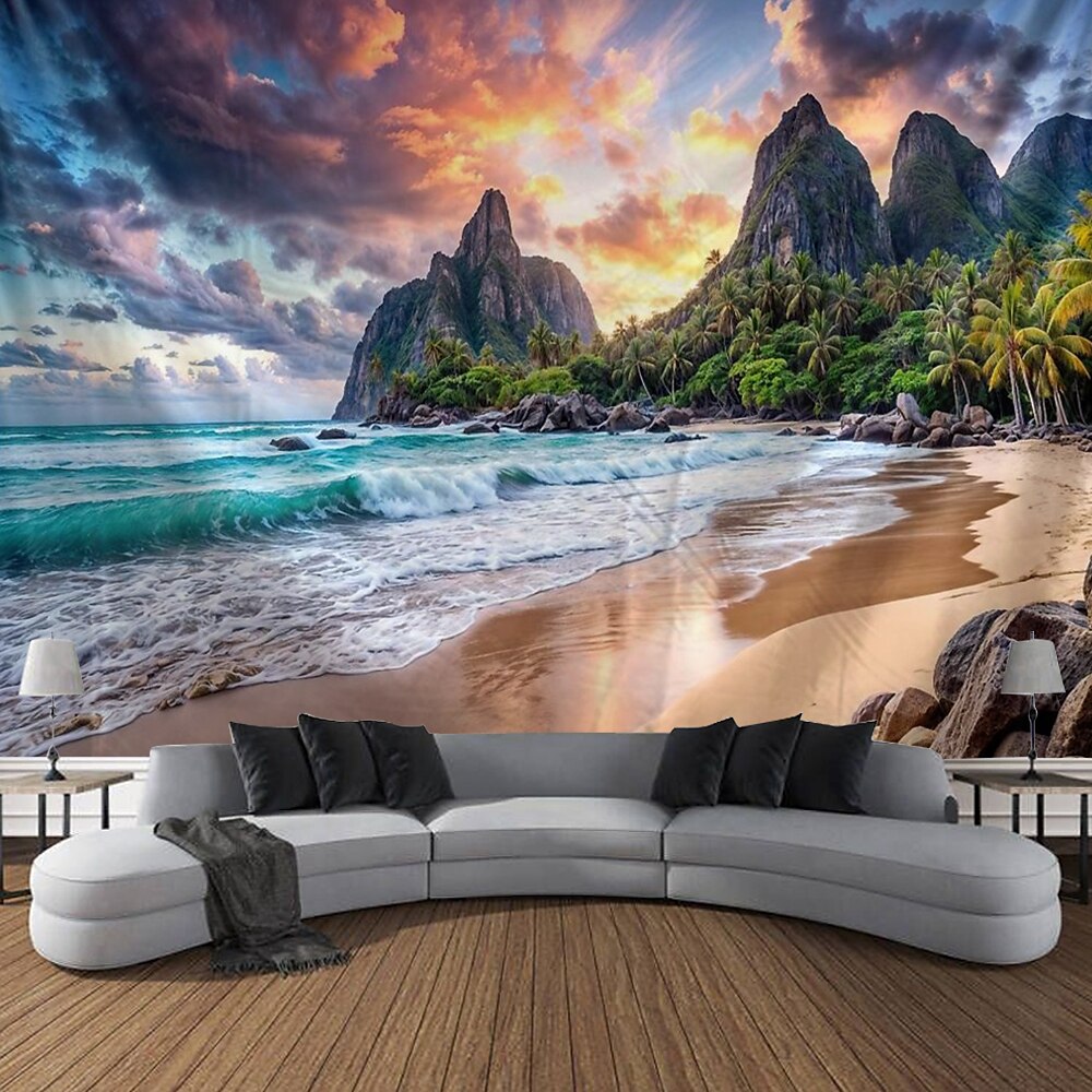 Landschaft Strand Sonnenuntergang Wandteppich Wand Kunst große Wandteppich Wandbild Dekor Fotografie Hintergrund Decke Vorhang Haus Schlafzimmer Wohnzimmer Dekoration Wandtuch XXL Natur Lightinthebox