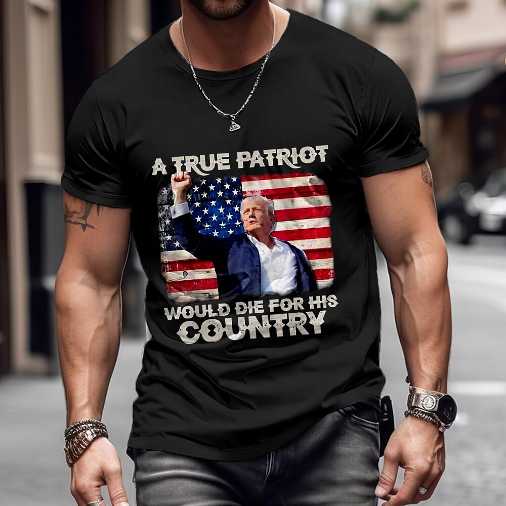 Herren Mit Buchstaben bedruckt Trumpf Patriotisch T Shirt T-Shirt Baumwolle Kurzarm Grafik Hemd Schwarz Bequemes T-Shirt Strasse Sports Outdoor Modedesigner-Kleidung Lightinthebox