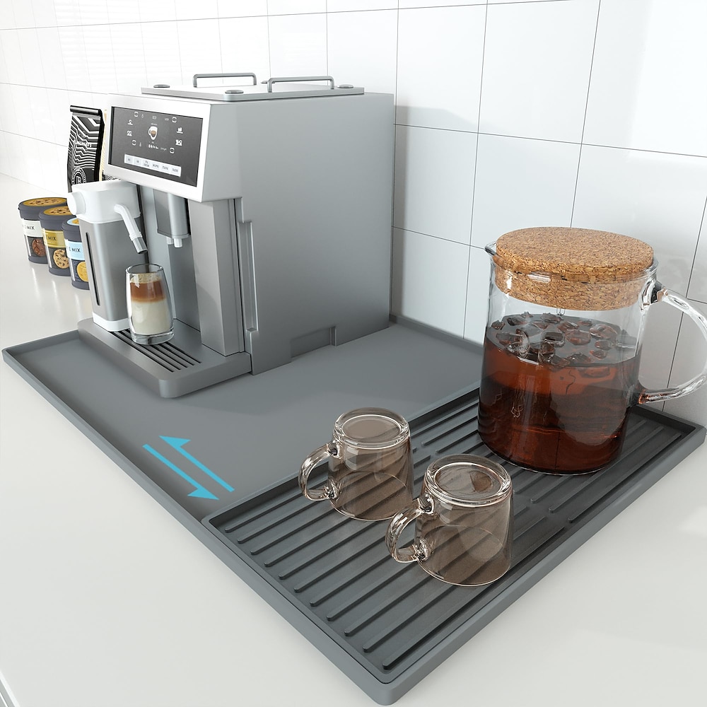 Kaffeematten-Set aus Silikon mit erhöhten Rändern - Kaffeebarmatte für die Arbeitsplatte, Kaffeezubehör passt unter die Kaffeemaschine/Espressomaschine, Abtropfmatte, hitzebeständiges Küchengerät Lightinthebox