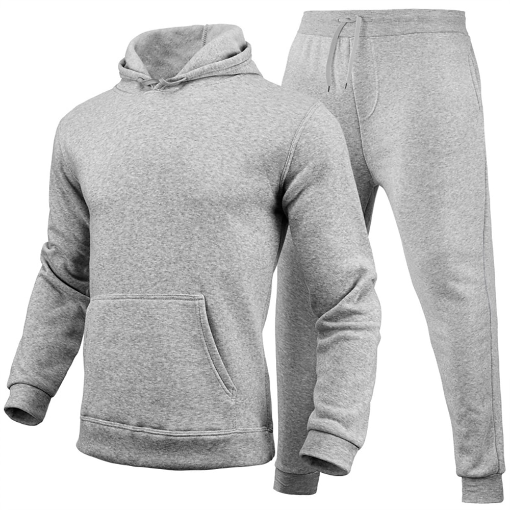 Herren Hoodie Sweatshirt Kapuze Trainingsanzug Jogginganzug Fleece-Hoodie Schwarz Blau Purpur Hellgrau Mit Kapuze Glatt Tasche 2 teilig Sport Natur Täglich Festtage Strassenmode Basic Brautkleider Lightinthebox