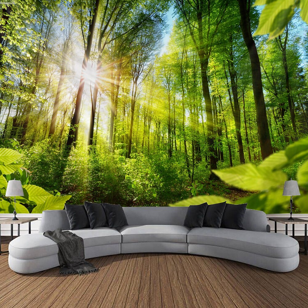 Landschaft Wald Sonnenschein hängende Wandteppich Wandkunst große Wandteppich Wanddekor Fotografie Hintergrund Decke Vorhang Zuhause Schlafzimmer Wohnzimmer Dekoration Wandtuch XXL Natur Lightinthebox