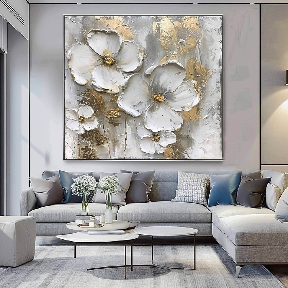 Blumen Ölgemälde auf Leinwand handgemachtes abstraktes Blumengemälde handgemalt minimalistische Wandkunst individuelle Malerei moderne Kunstwerke Gemälde für Wohnzimmer Schlafzimmer Wanddekoration Lightinthebox