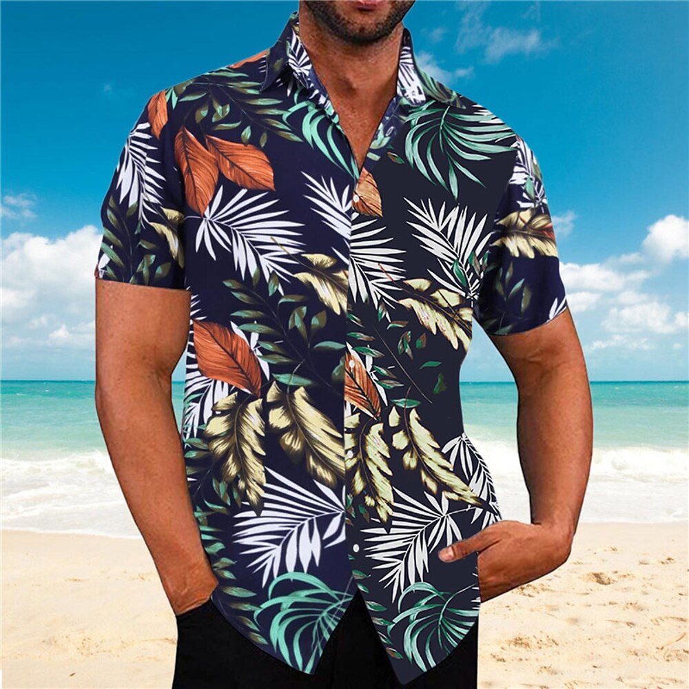 Herren Blumen Blätter Tropische Pflanzen Hemd Hawaiihemd Sommerhemd Aloha-Shirt Kurze Ärmel Hemd Umlegekragen Tropisch Modisch Hawaiianisch Strasse Casual Hawaiianisch Schwarz Weiß Gelb S M L Lightinthebox