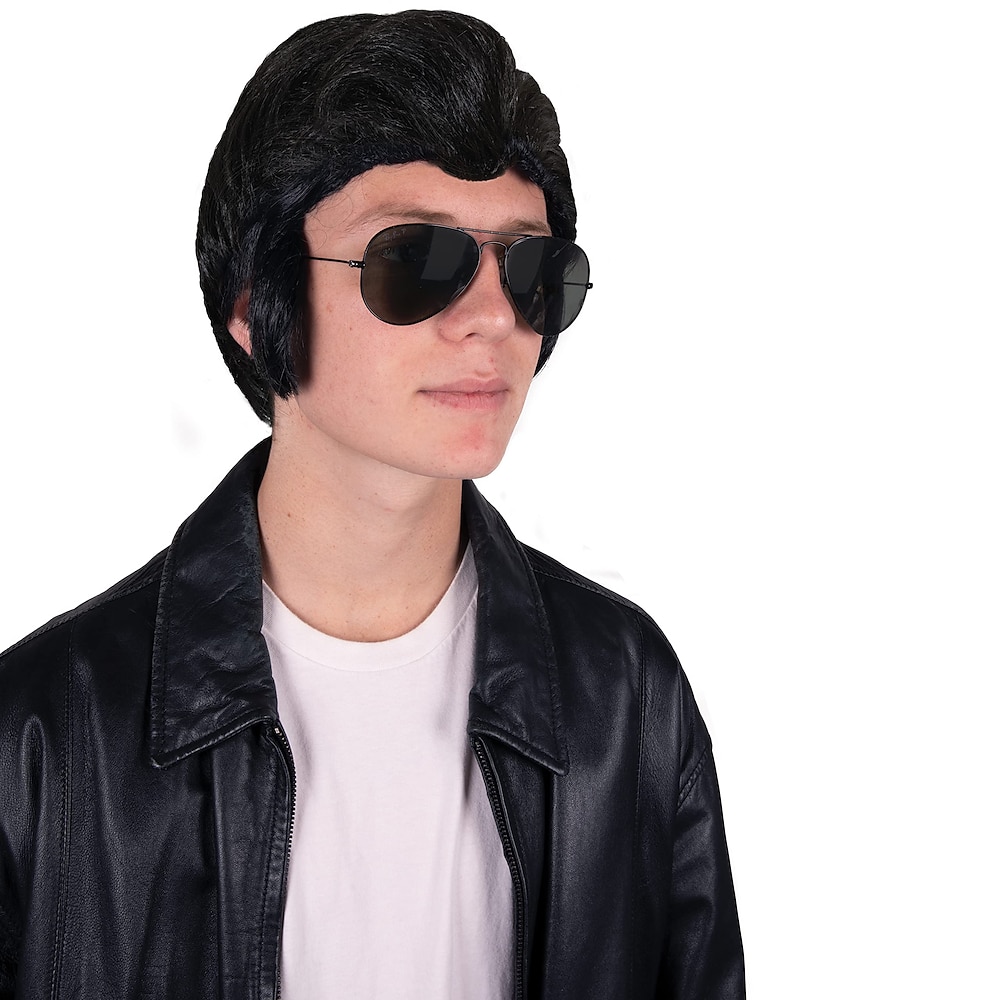 50er Jahre Greaser Perücke für Herren Schwarze Perücke Karneval Kostüm Accessoire für Männer Kostümparty, Cosplay, Rollenspiel Perücke für Erwachsene 50er Jahre Rocklegende Kostüm Accessoire Lightinthebox