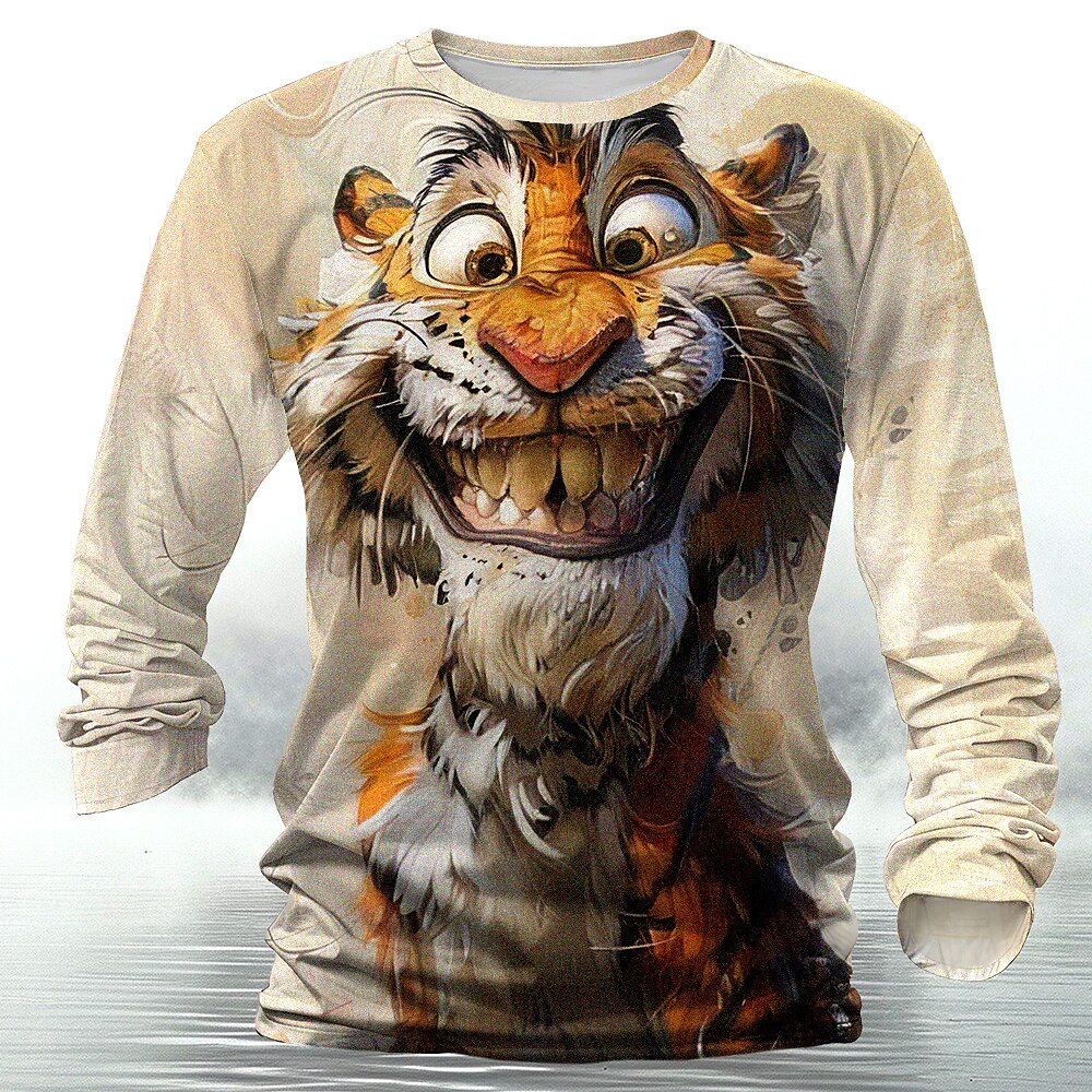 Herren Tiger T Shirt Henley Shirt Langarm T-Shirt 3D-Druck Rundhalsausschnitt Hemd Designer Retro Vintage Strasse Casual Täglich Grün 1# Blau Purpur Sommer Frühling Herbst Bekleidung S M L XL XXL 3XL Lightinthebox