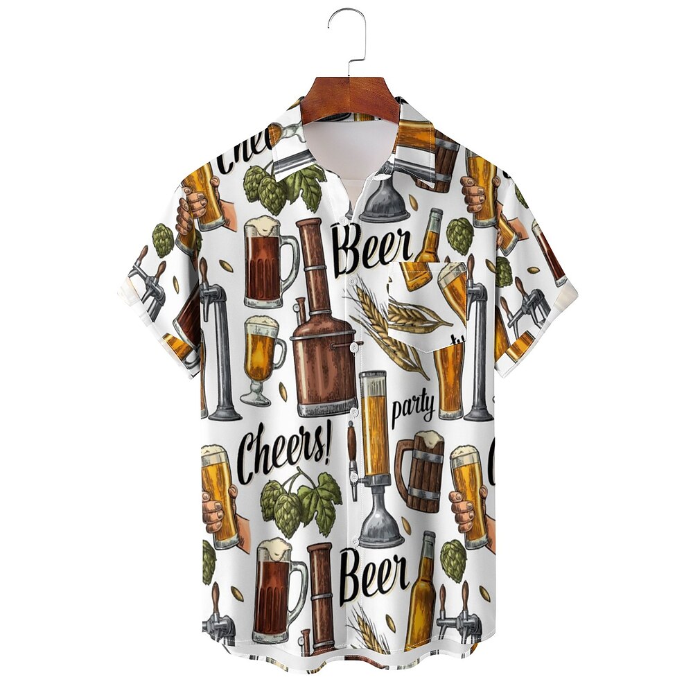 Herren Text / Nummer Oktoberfest-Bier Weinglas Bedruckte Hemden Kurzarm Brautkleider schlicht Resort Casual Wochenende Frühling Sommer Hemdkragen Print Beige Lightinthebox