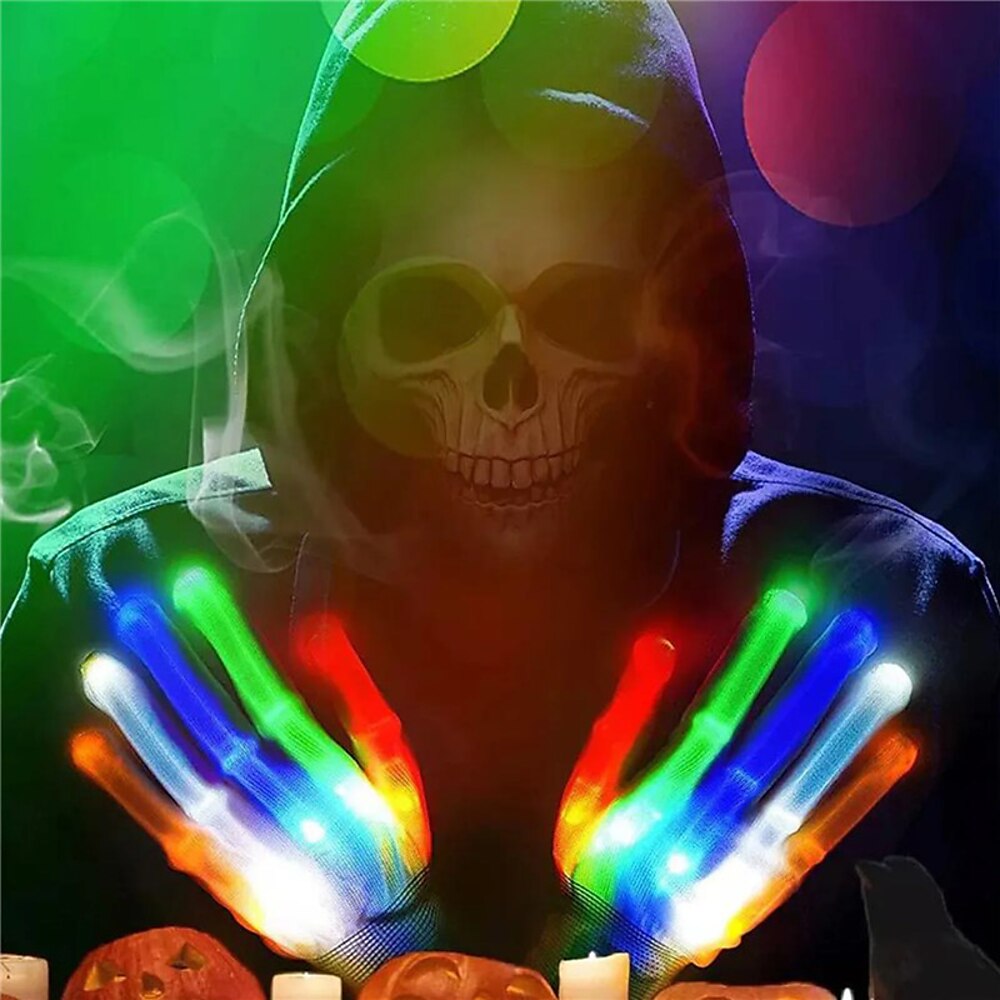 LED-Handknochen leuchtende Handschuhe Halloween Skelett Fäustling bunt im Dunkeln leuchtende Handschuhe Urlaub Bühnenkostüm Zubehör Lightinthebox