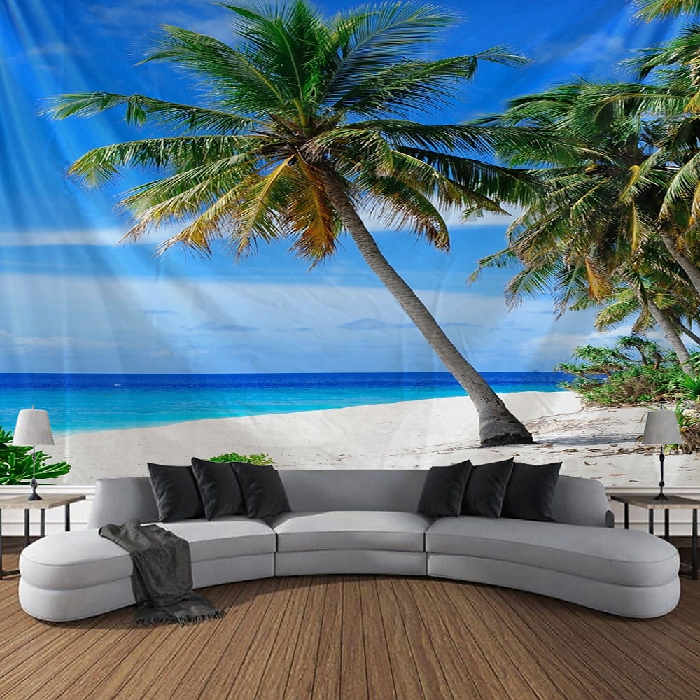 Wandteppich Kunst Dekor Decke Vorhang Picknick Tischdecke hängen zu Hause Schlafzimmer Wohnzimmer Wohnheim Dekoration Landschaft Meer Ozean Strand Kokosnussbaum Wandtuch XXL Natur Lightinthebox