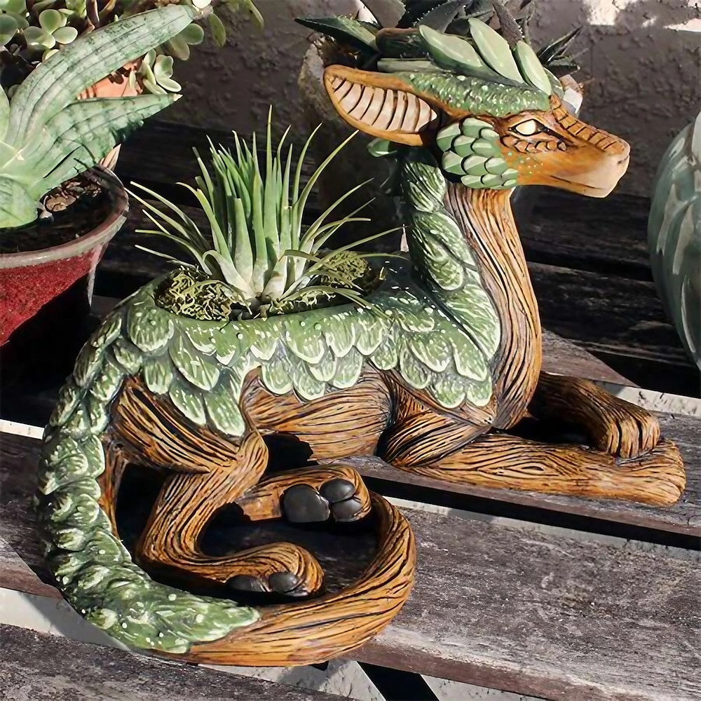 Drachen-Sukkulenten-Übertopf, kreative Gartenwächterstatue, ideale Skulptur Figuren, Wohndeko, Geschenk Lightinthebox