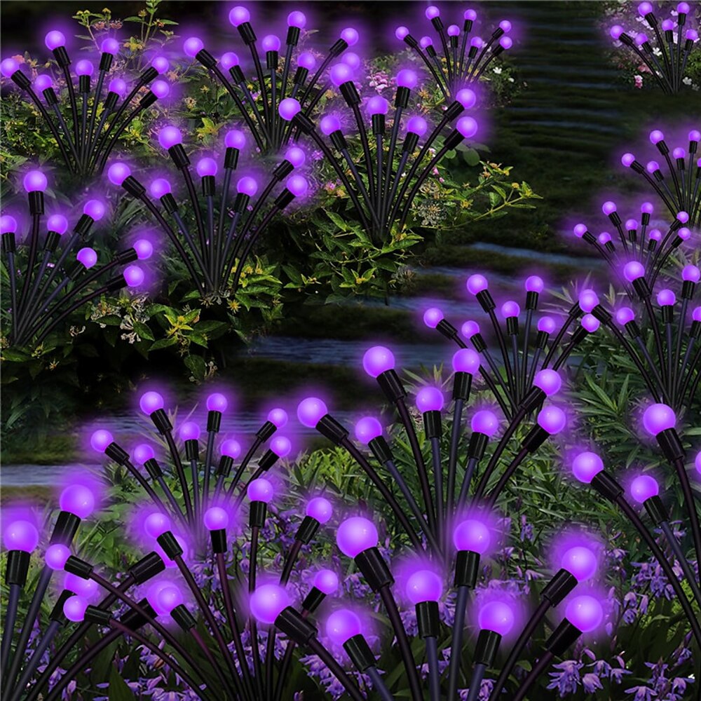 Solar-Windschaukel, violette Glühwürmchen-Rasenlichter, lebendige Farbwechsel, wasserdichter Edelstahl, automatischer Lichtsensor, perfekt für Gartenrasen Landschaftsdekor 6 LED-Perlen Beleuchtung Lightinthebox