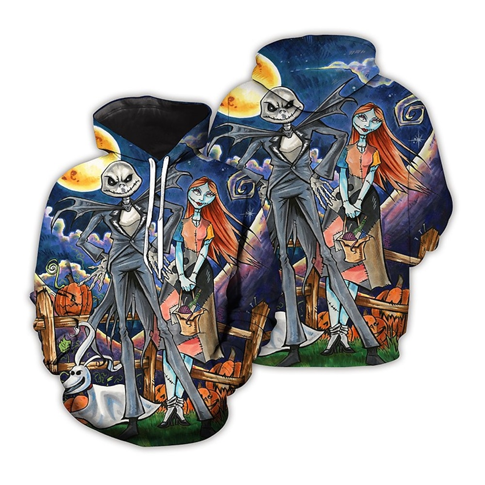 Nightmare Jack Skellington Kapuzenshirt Lustiger Weihnachts-Kapuzenpullover 3D Weihnachten Vordertasche Grafik Für Paar Herren Damen Erwachsene Weihnachten Karneval 3D-Druck Party Festival Lightinthebox